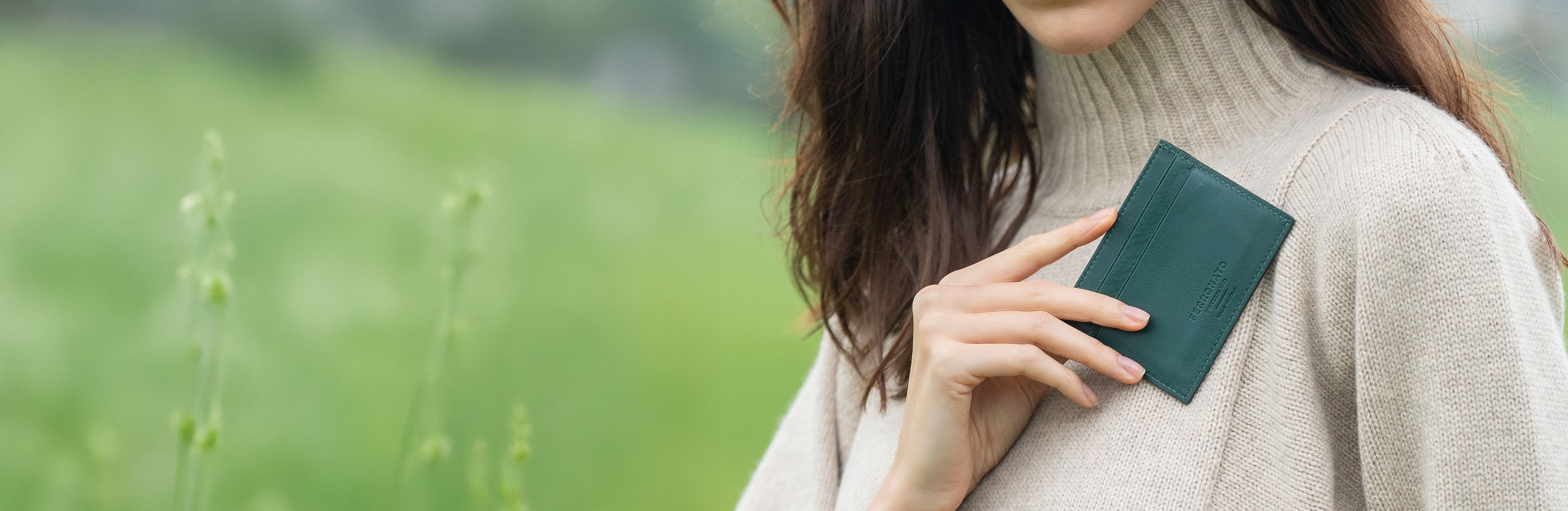 Ferronato RFID leather wallet close-up