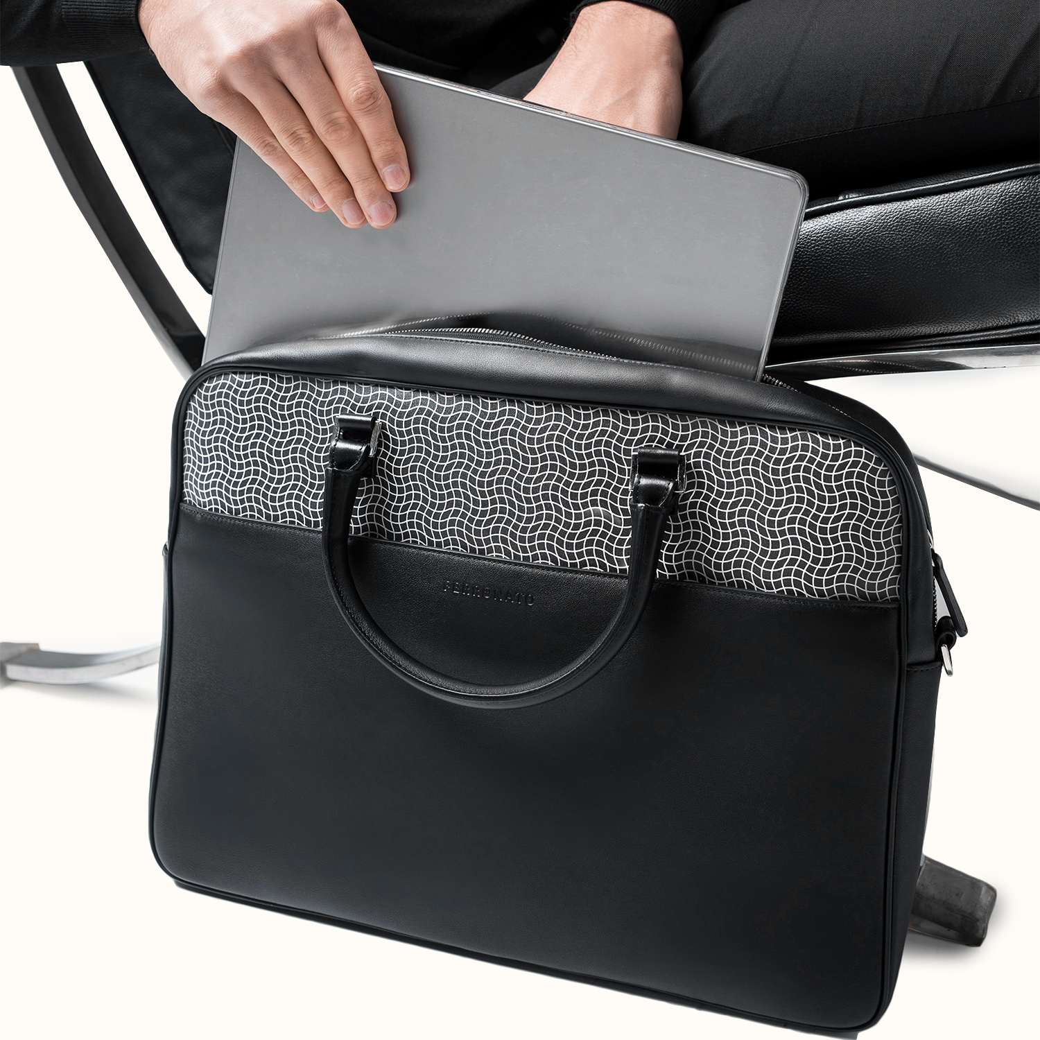 Luxury business bag on desk setup #color_onyx black