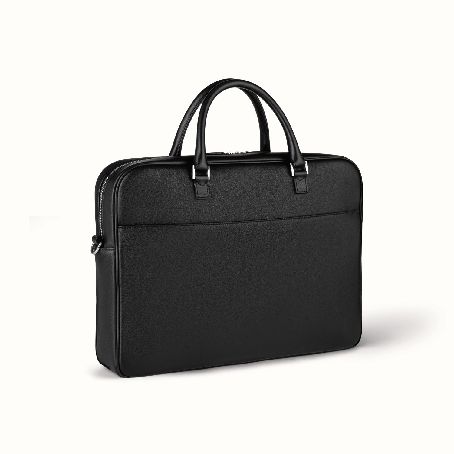 Luxury business bag on desk setup #color_jet black