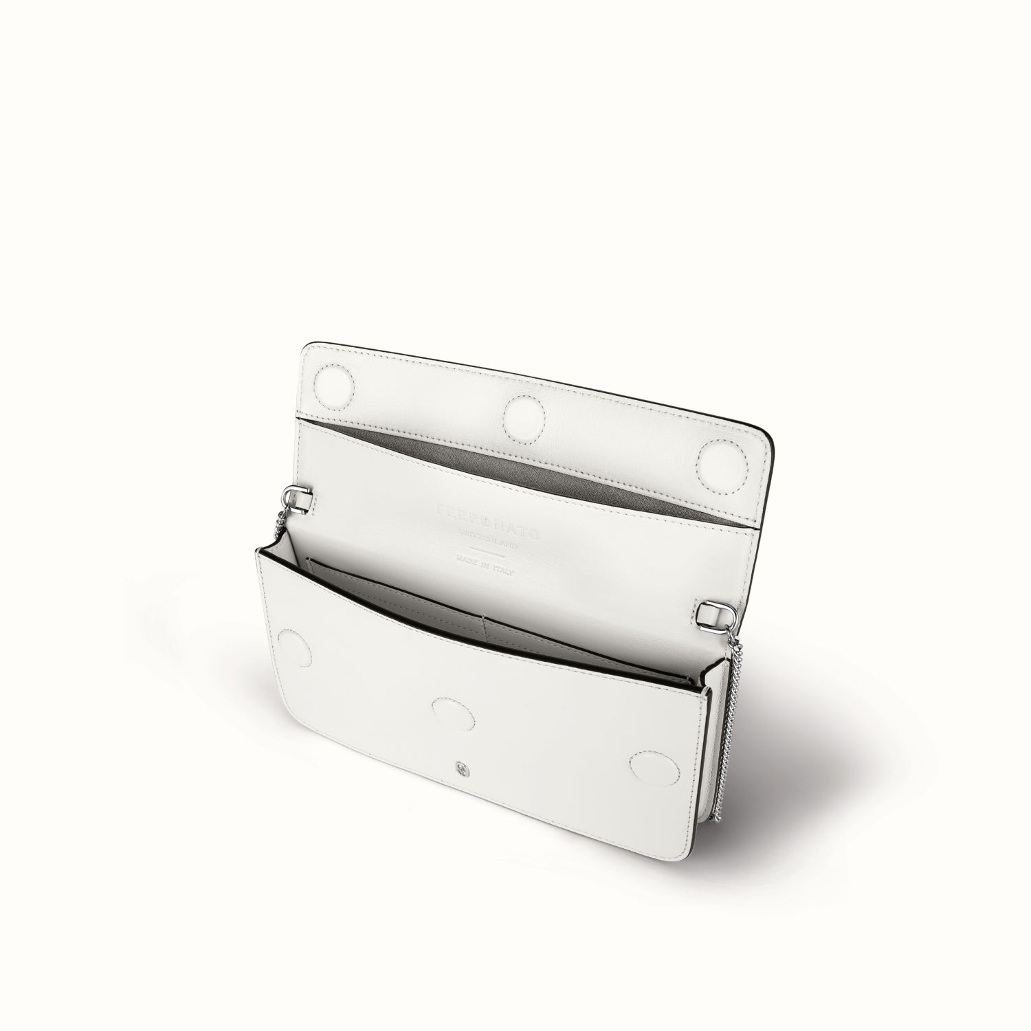 Ferronato Stella Bag — Open view of the main compartment, showing the interior capacity #color_pearl white