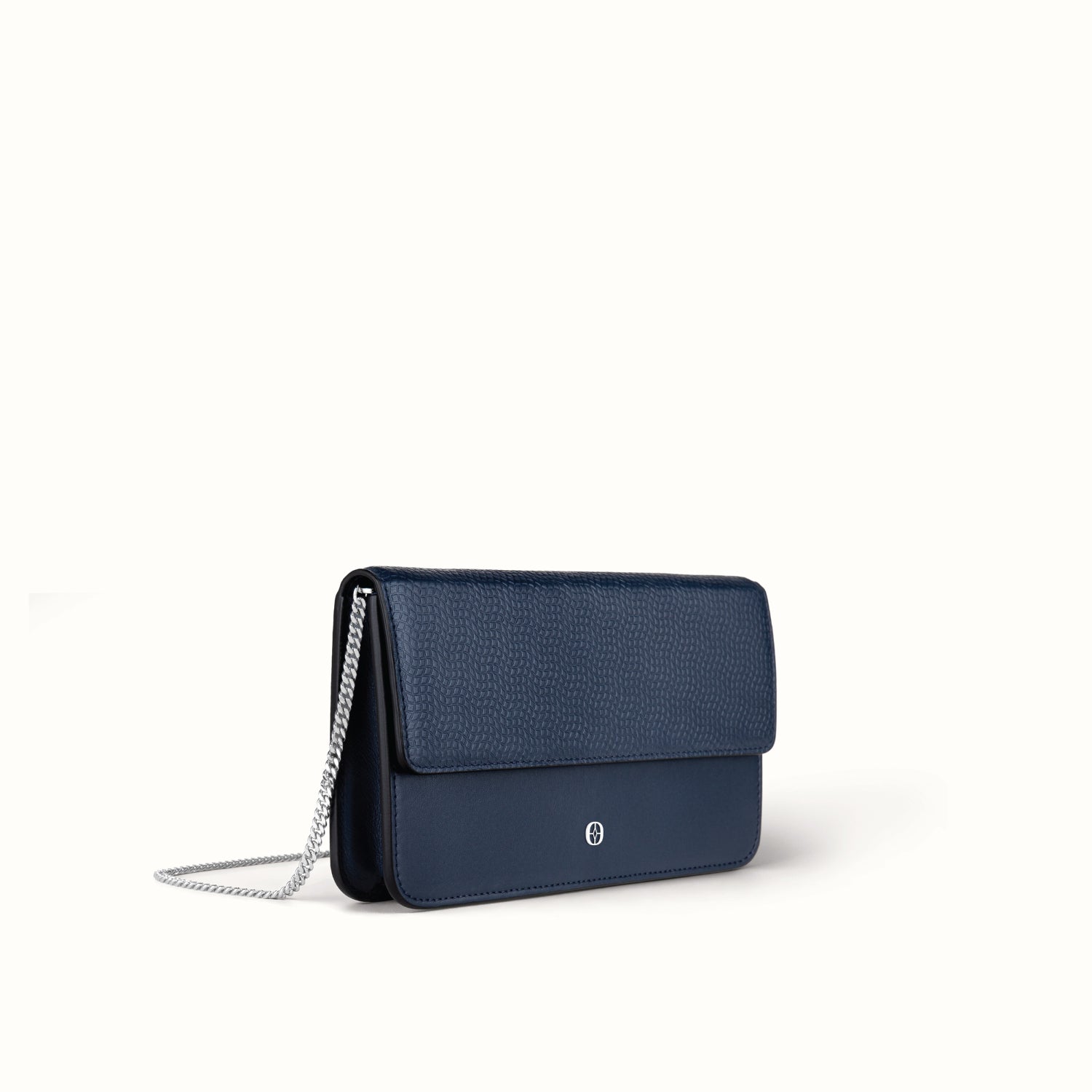 Ferronato Stella Bag — Angled view showing the smooth leather texture and structured shape #color_blue sapphire