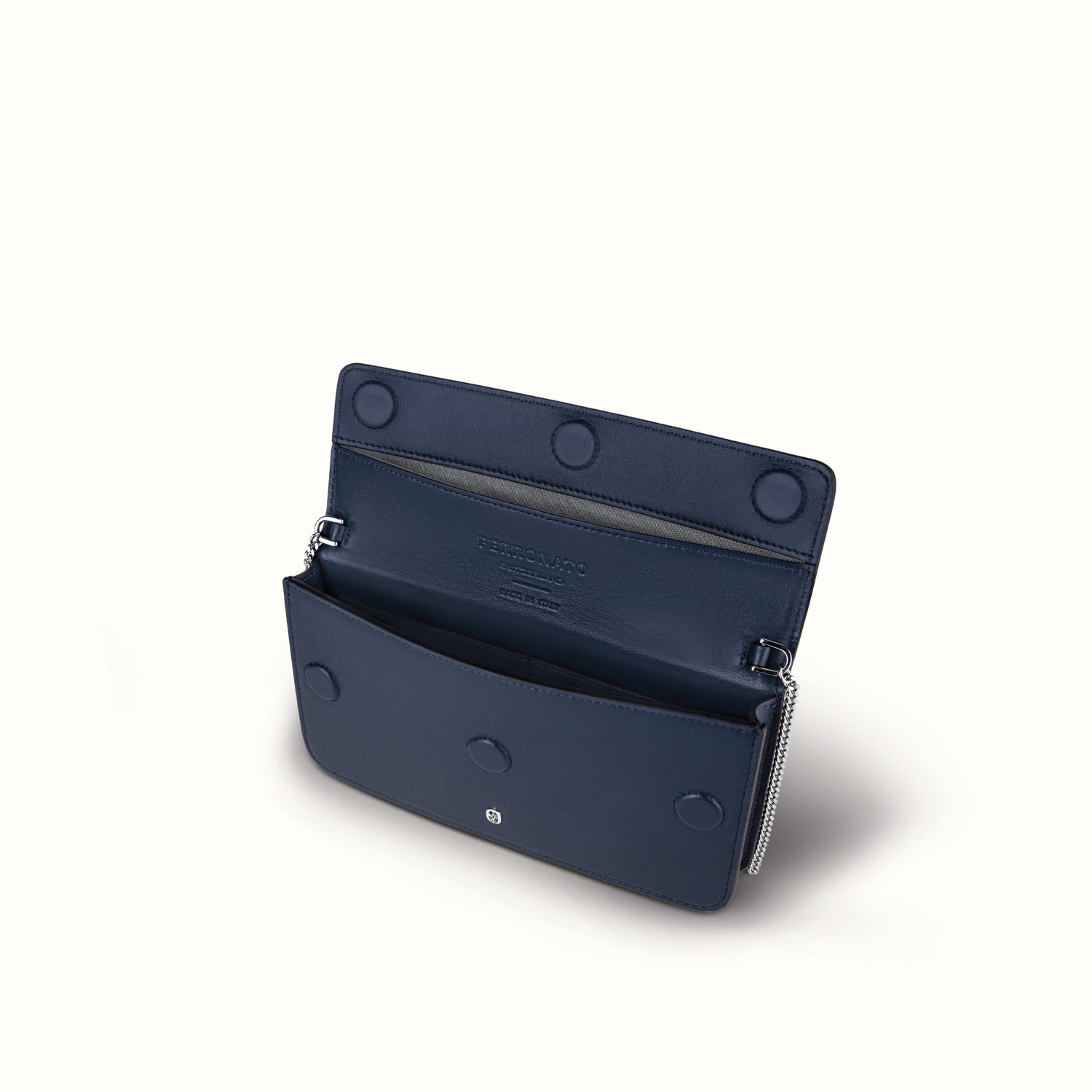 Ferronato Stella Bag — Open view of the main compartment, showing the interior capacity #color_blue sapphire