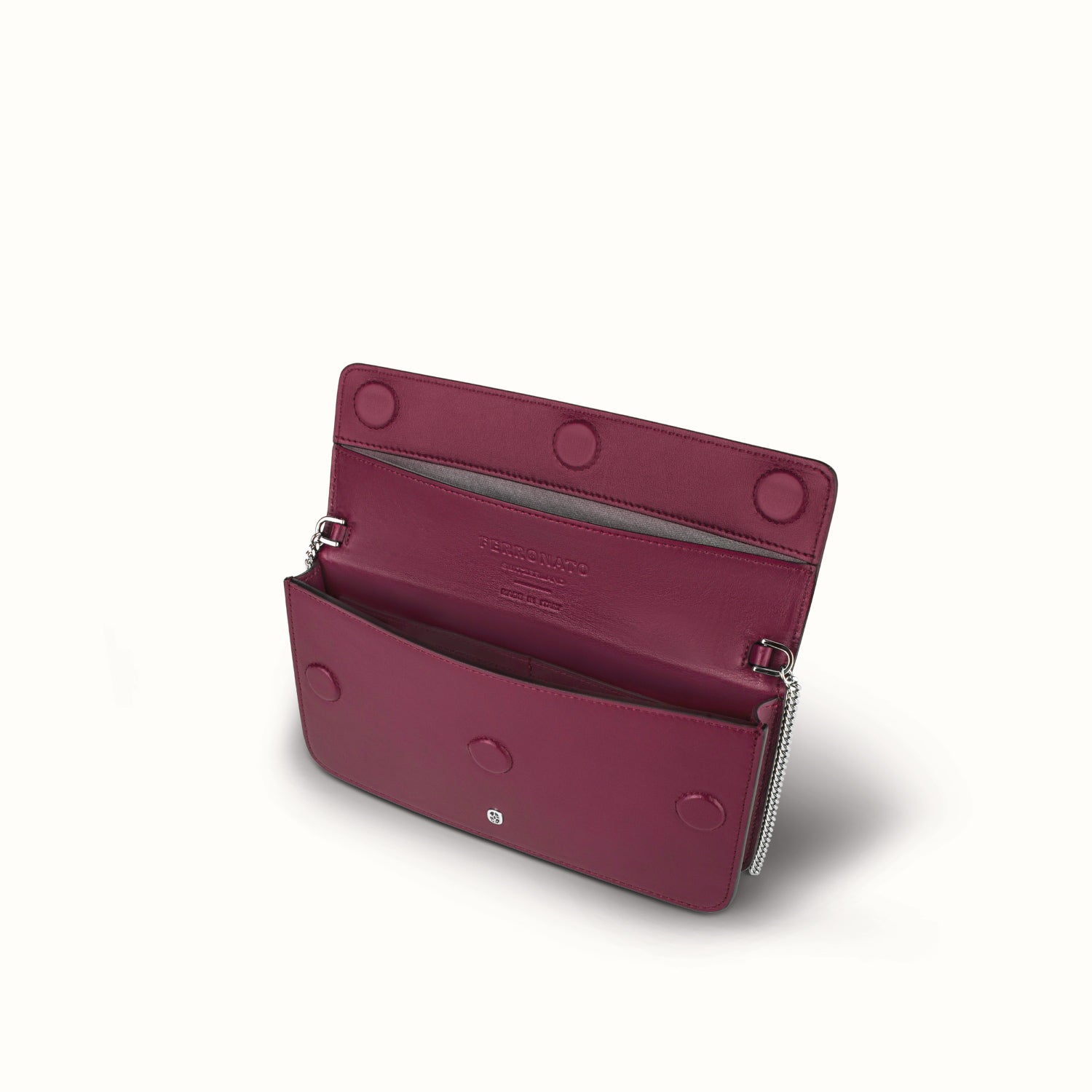 Ferronato Stella Bag — Open view of the main compartment, showing the interior capacity #color_ruby rose