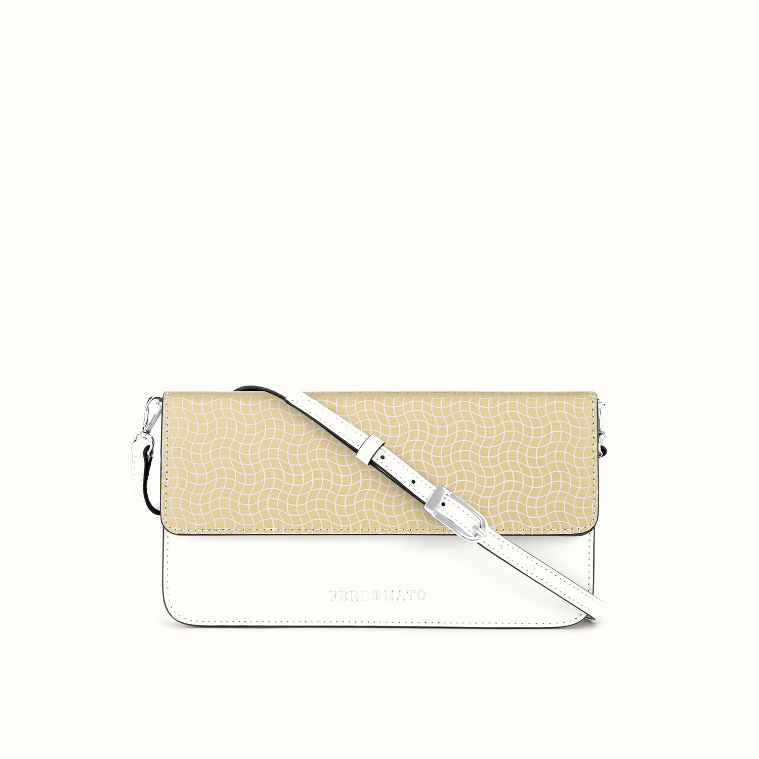 Ferronato RFID luxury crossbody on model #color_Pearl White