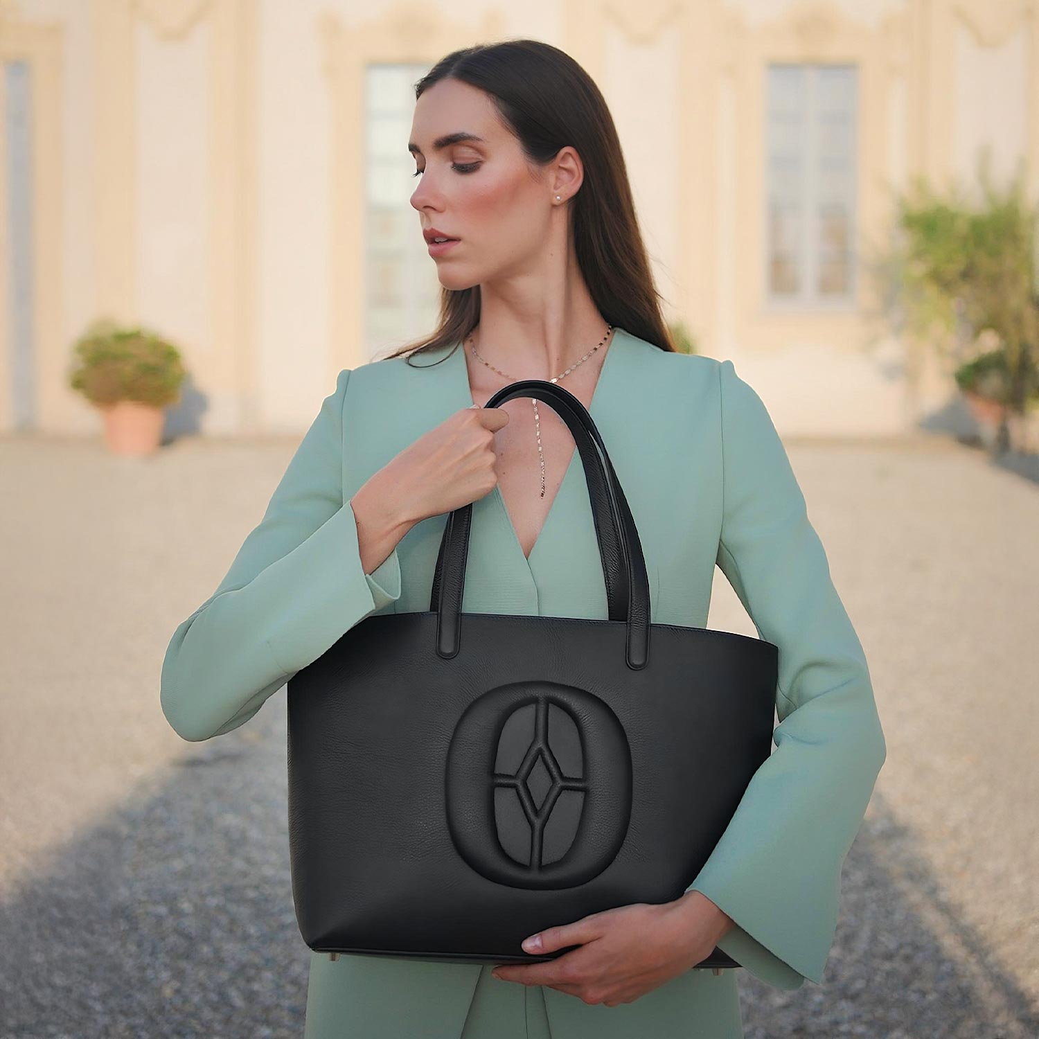 Ferronato RFID luxury crossbody on model #color_Jet Black