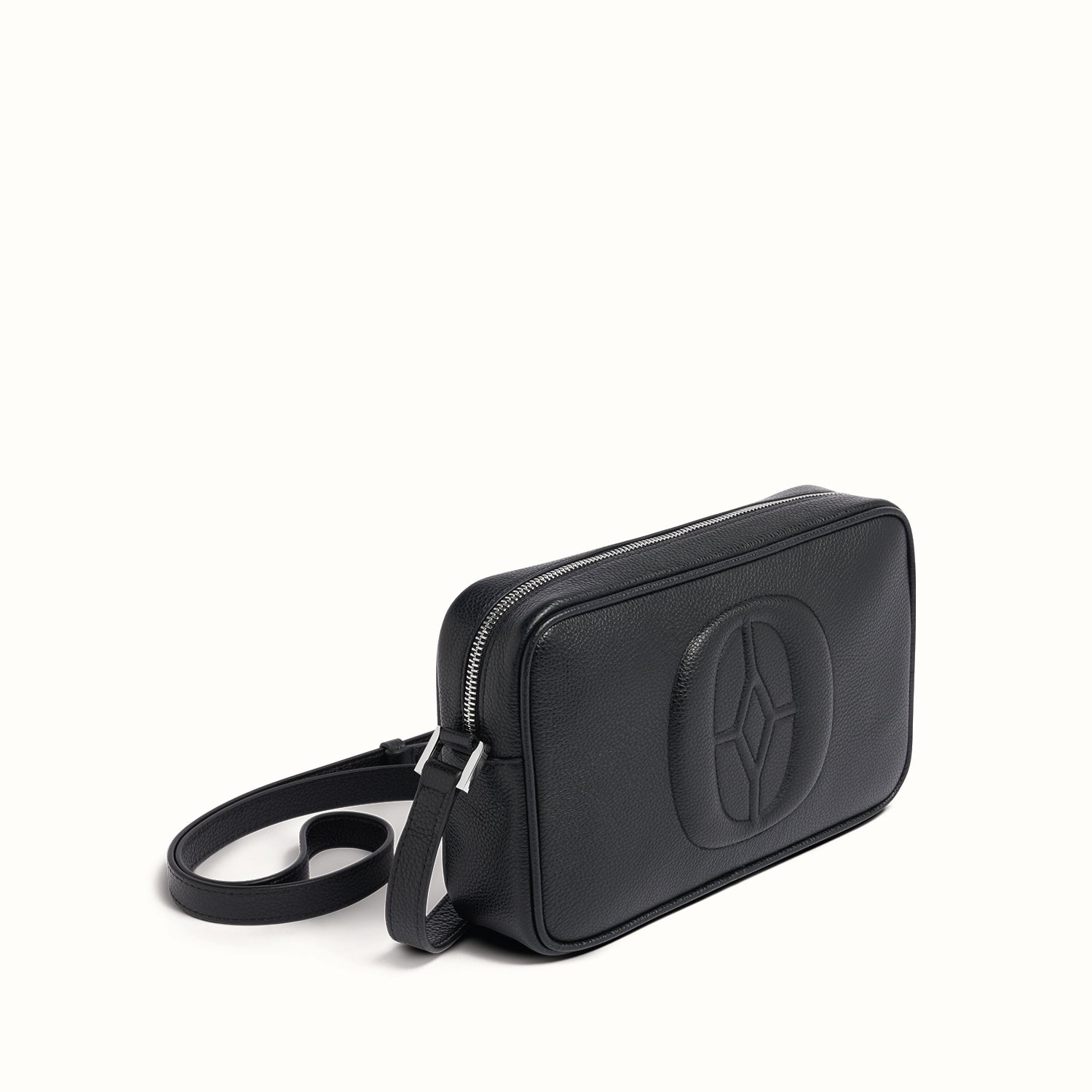 Ferronato Aria Camera Bag angled view showing structured design #color_jet black