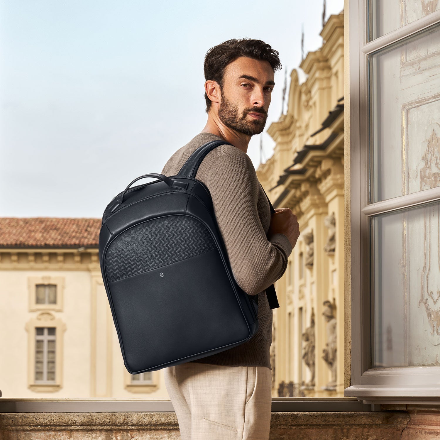 Swiss men’s leather briefcase Ferronato #color_Midnight Blue