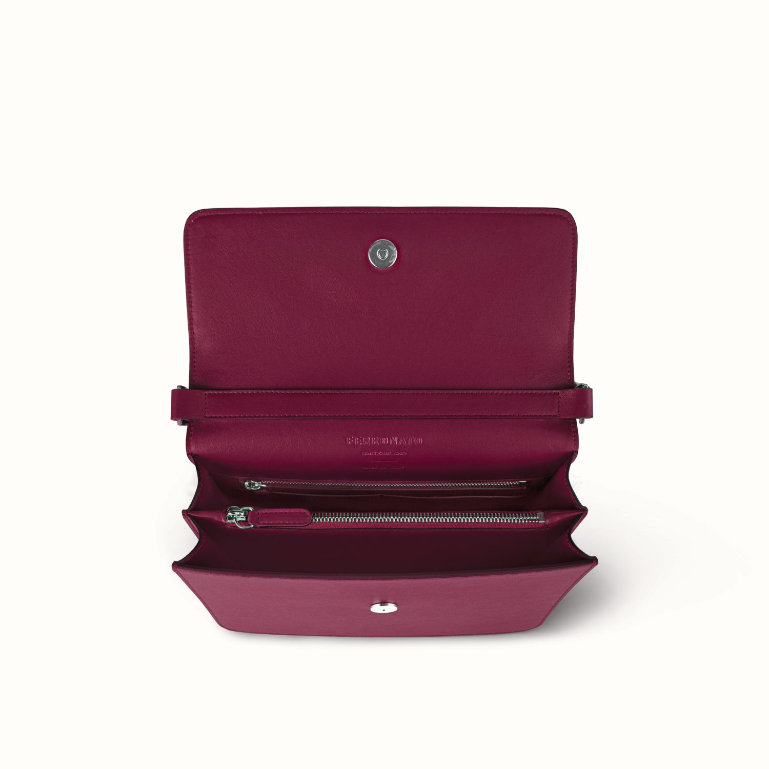 Ferronato Magia Bag open top with zipper visible #color_ruby rose