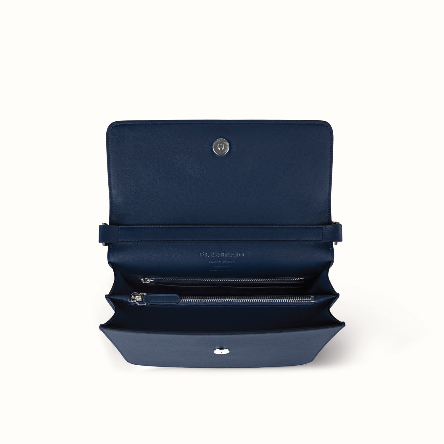 Ferronato Magia Bag open top with zipper visible #color_blue sapphire