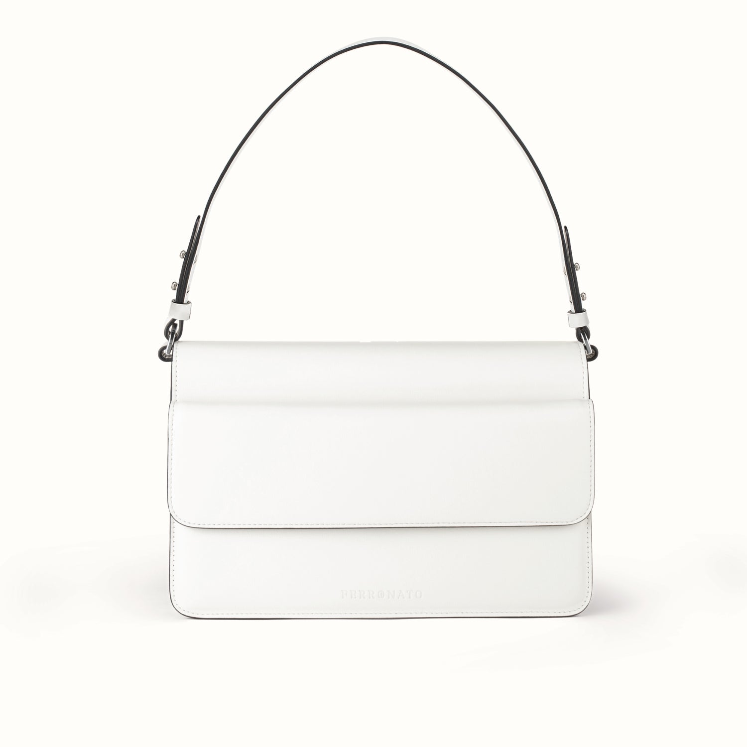 Ferronato women’s RFID tote on model #color_Pearl White