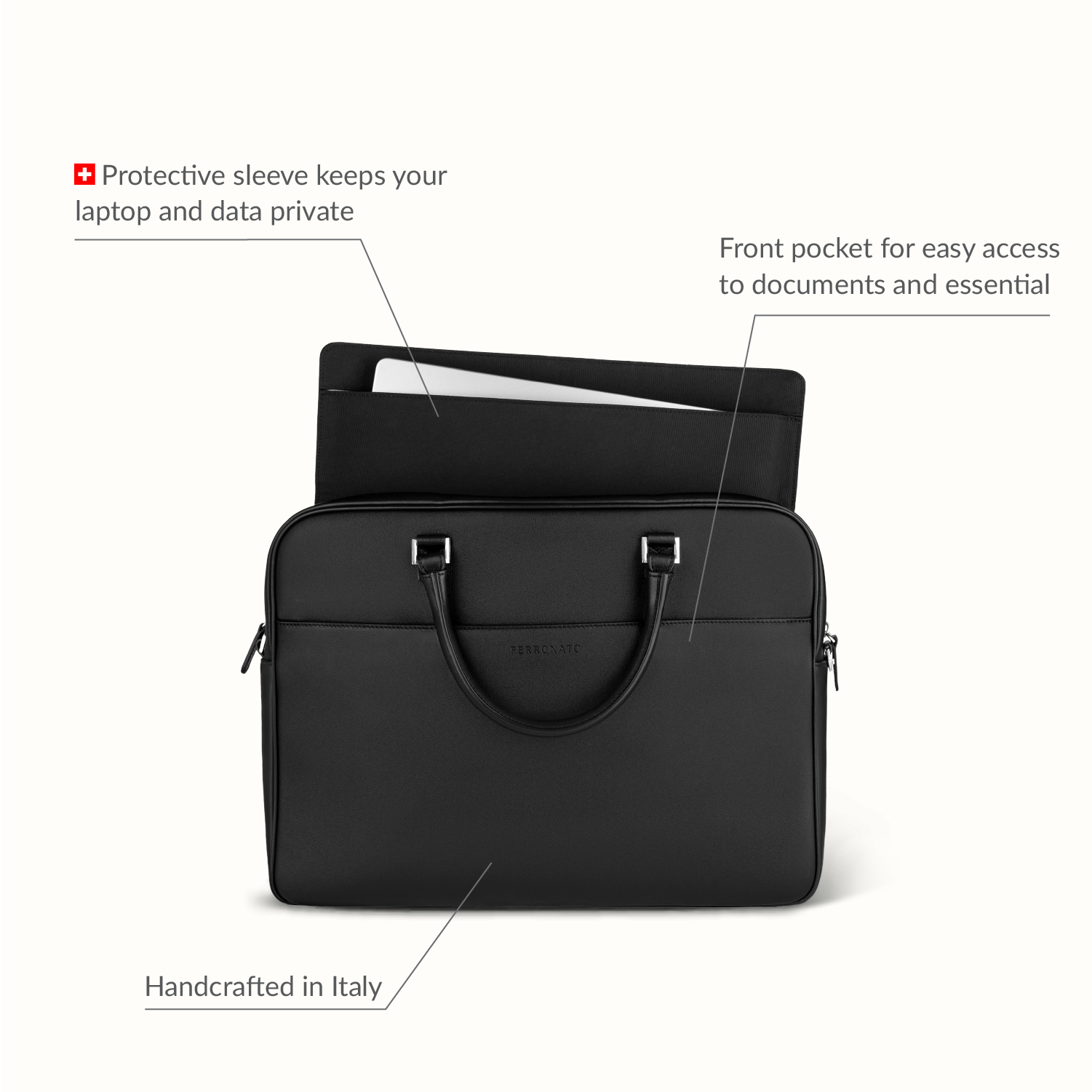 Luxury business bag on desk setup #color_jet black
