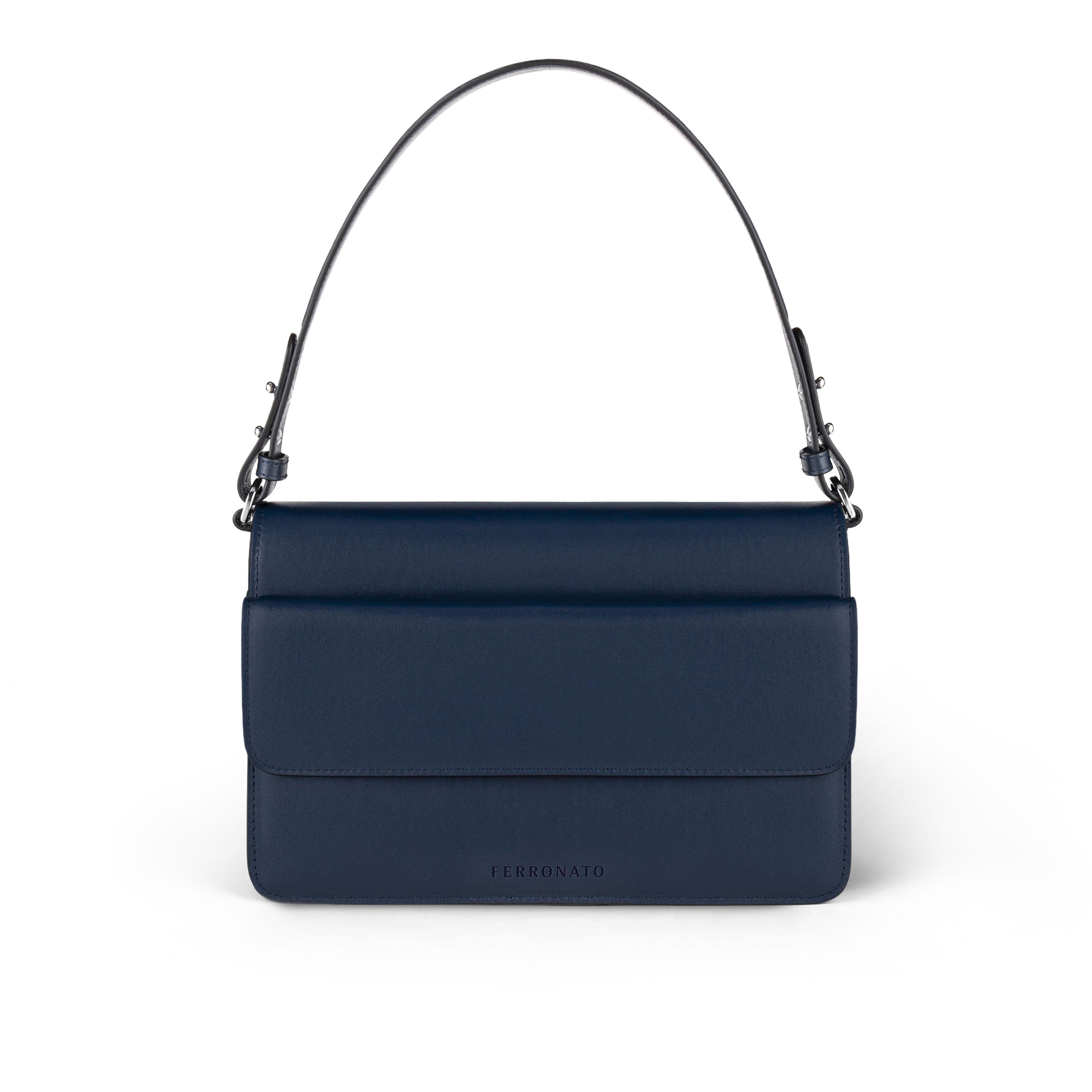 Ferronato women’s RFID tote on model #color_Blue Sapphire