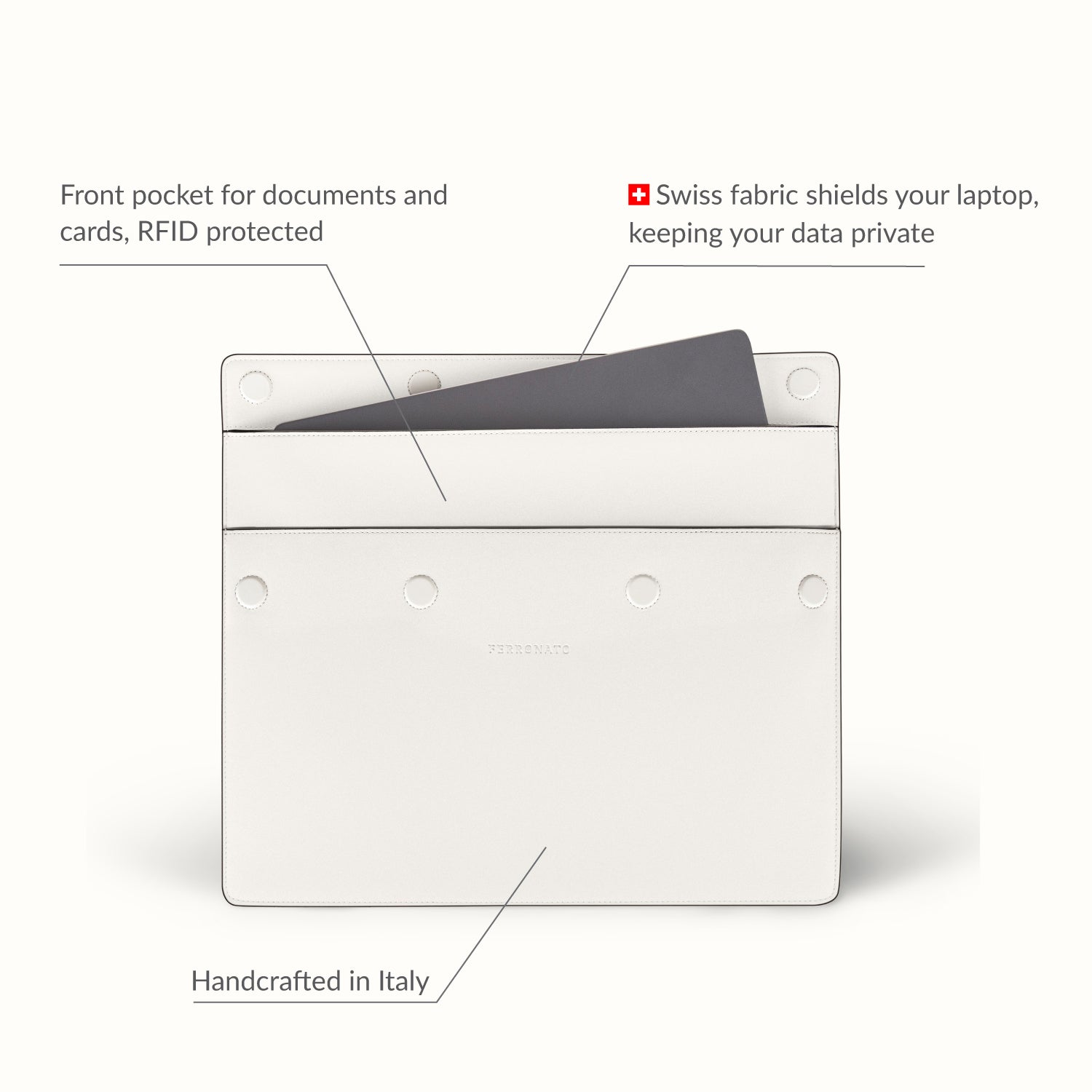 Swiss men’s leather briefcase Ferronato #color_Pearl White