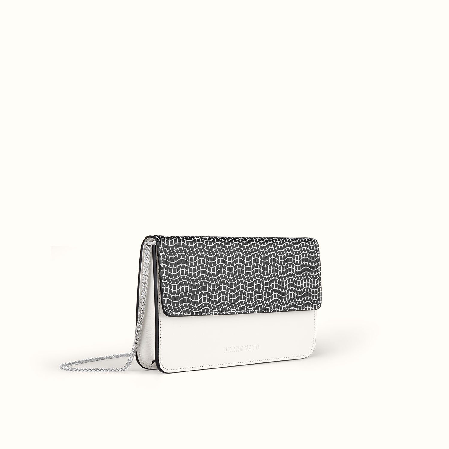 Ferronato Sole Bag - Chain angled view, highlighting the structured design and soft calf leather #color_twilight