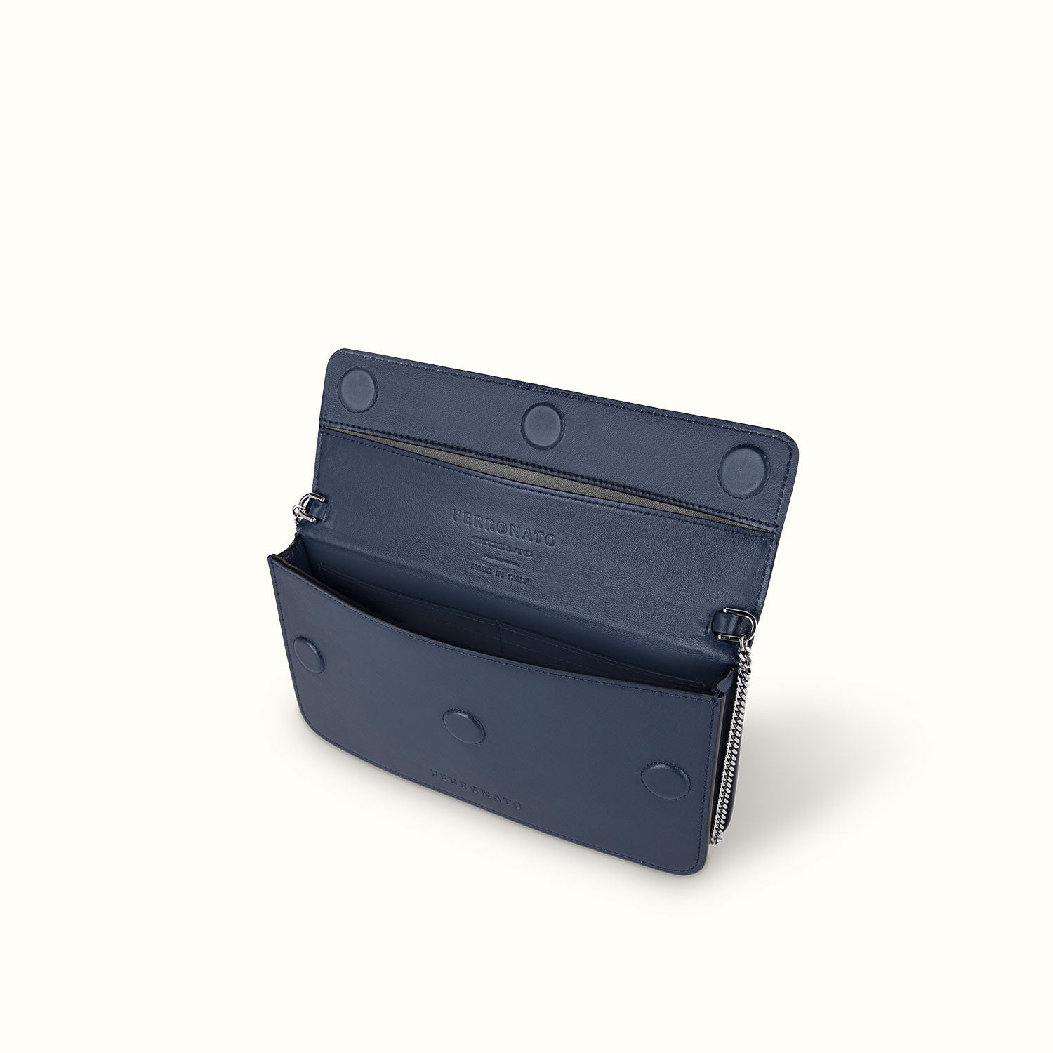 Ferronato Sole Bag - Chain open interior view #color_blue sapphire