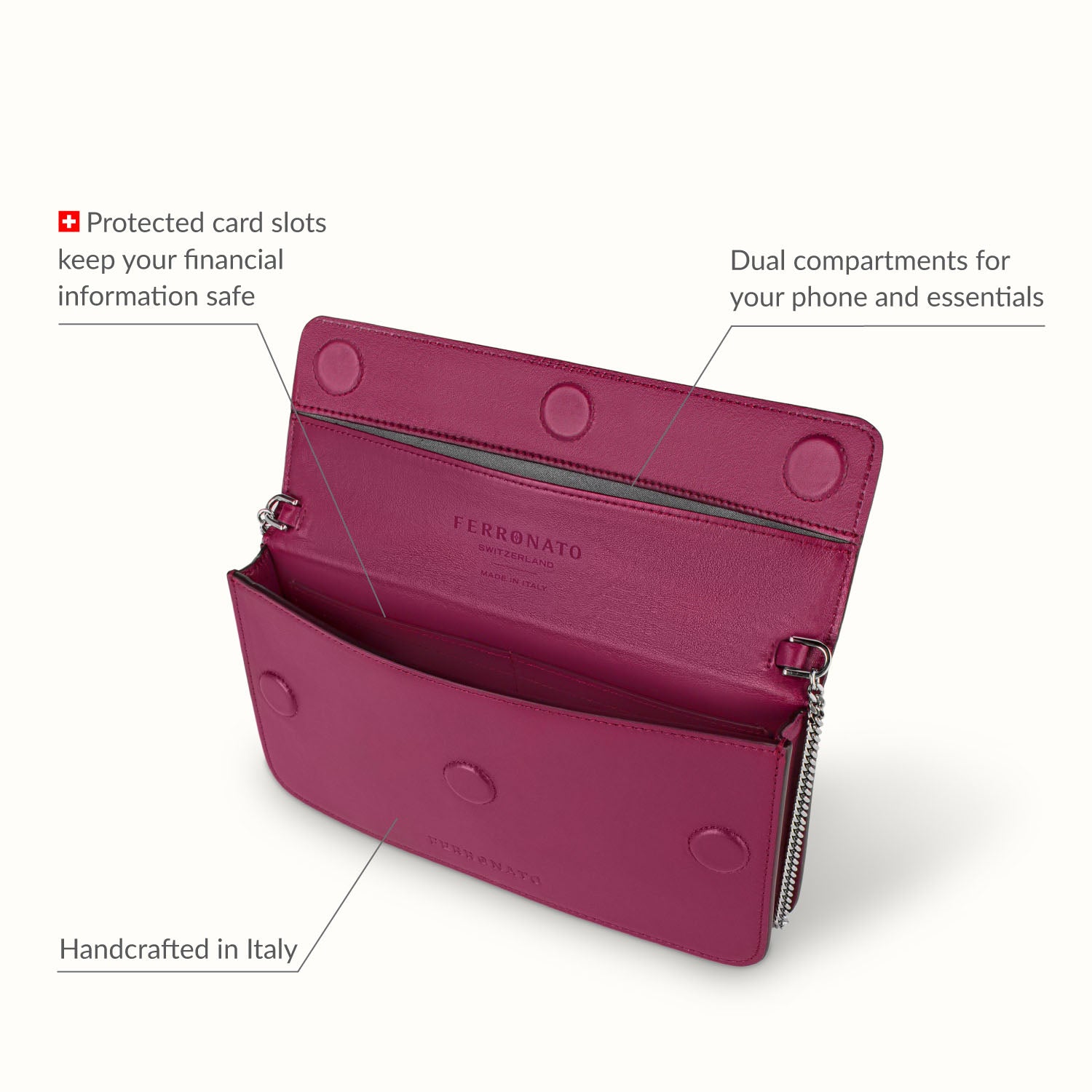 Sustainable leather purse close-up #color_Ruby Rose