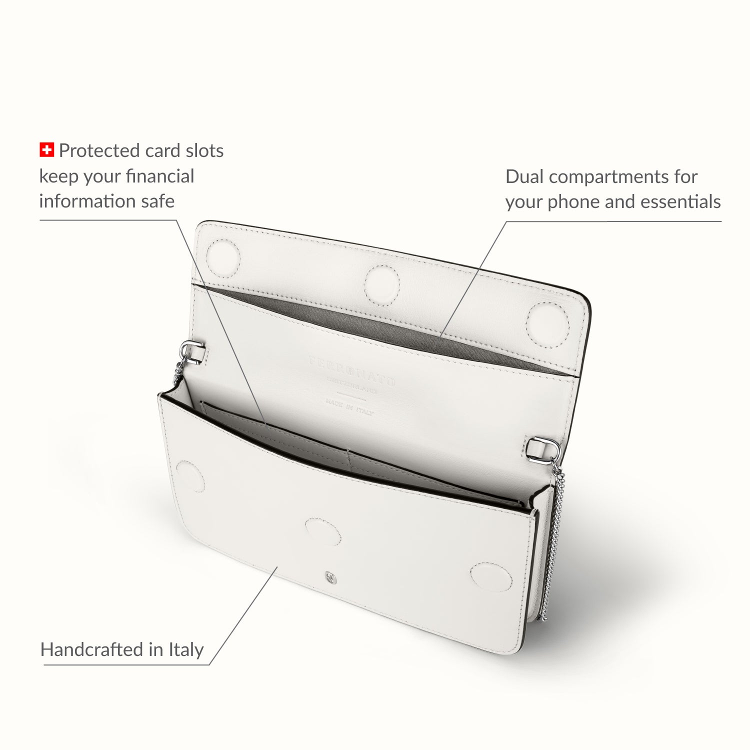 Luxury Swiss handbag for women studio shot #color_Pearl White