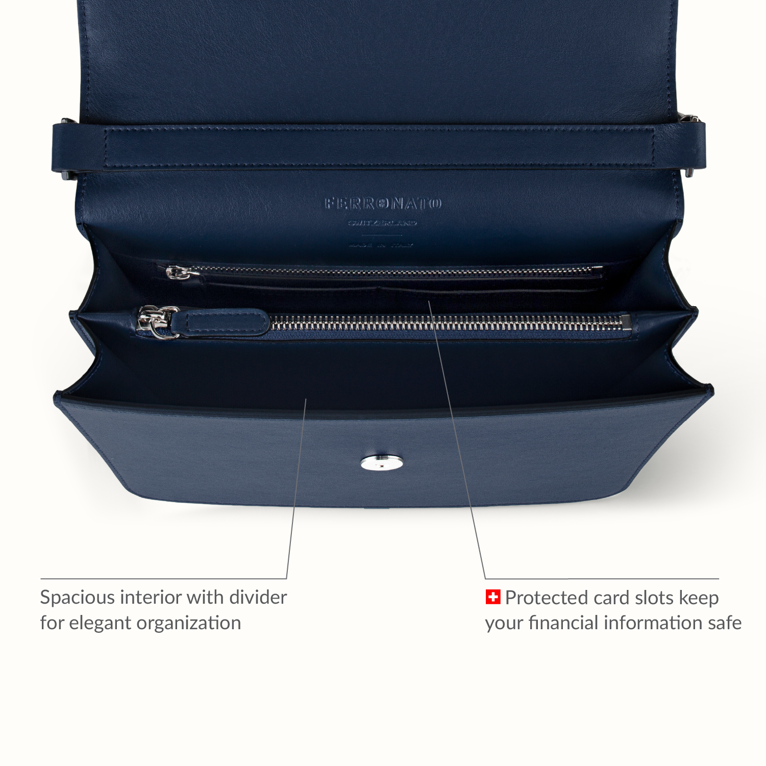 Luxury Swiss handbag for women studio shot #color_Blue Sapphire