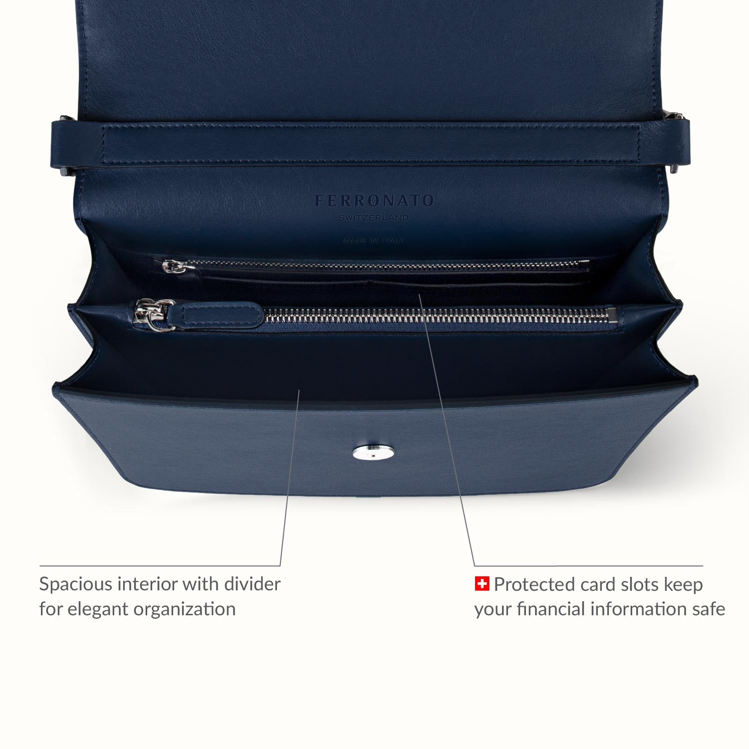 Luxury Swiss handbag for women studio shot #color_Blue Sapphire