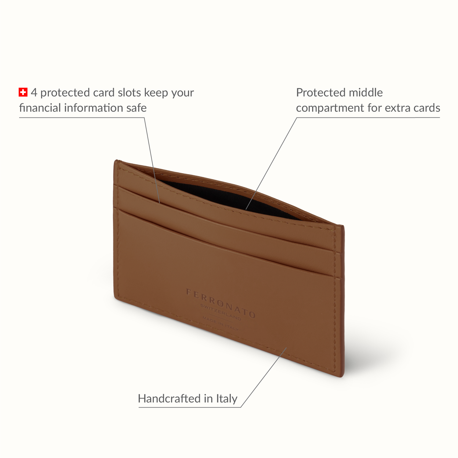 Swiss men’s leather mini CardHolder Ferronato #color_Amber Brown