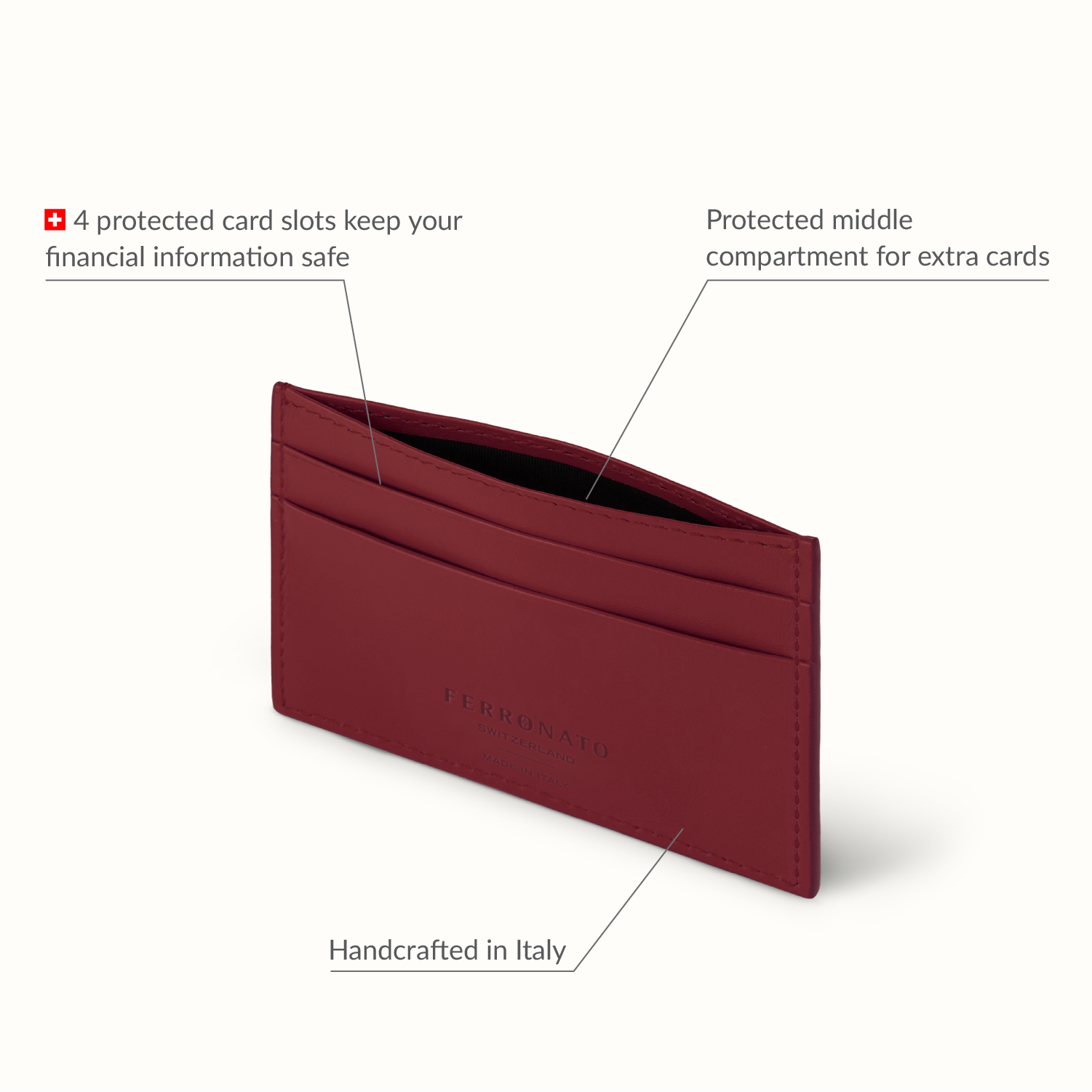 Swiss men’s leather mini CardHolder Ferronato #color_Velvet Red