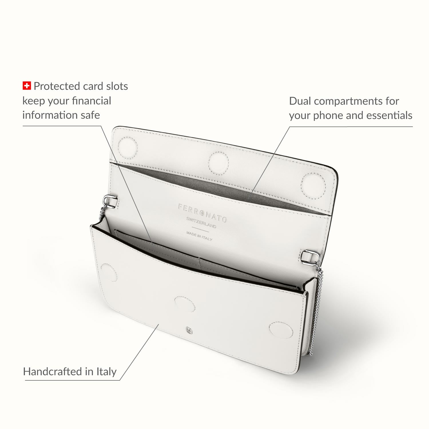 Luxury Swiss handbag for women studio shot #color_Pearl White