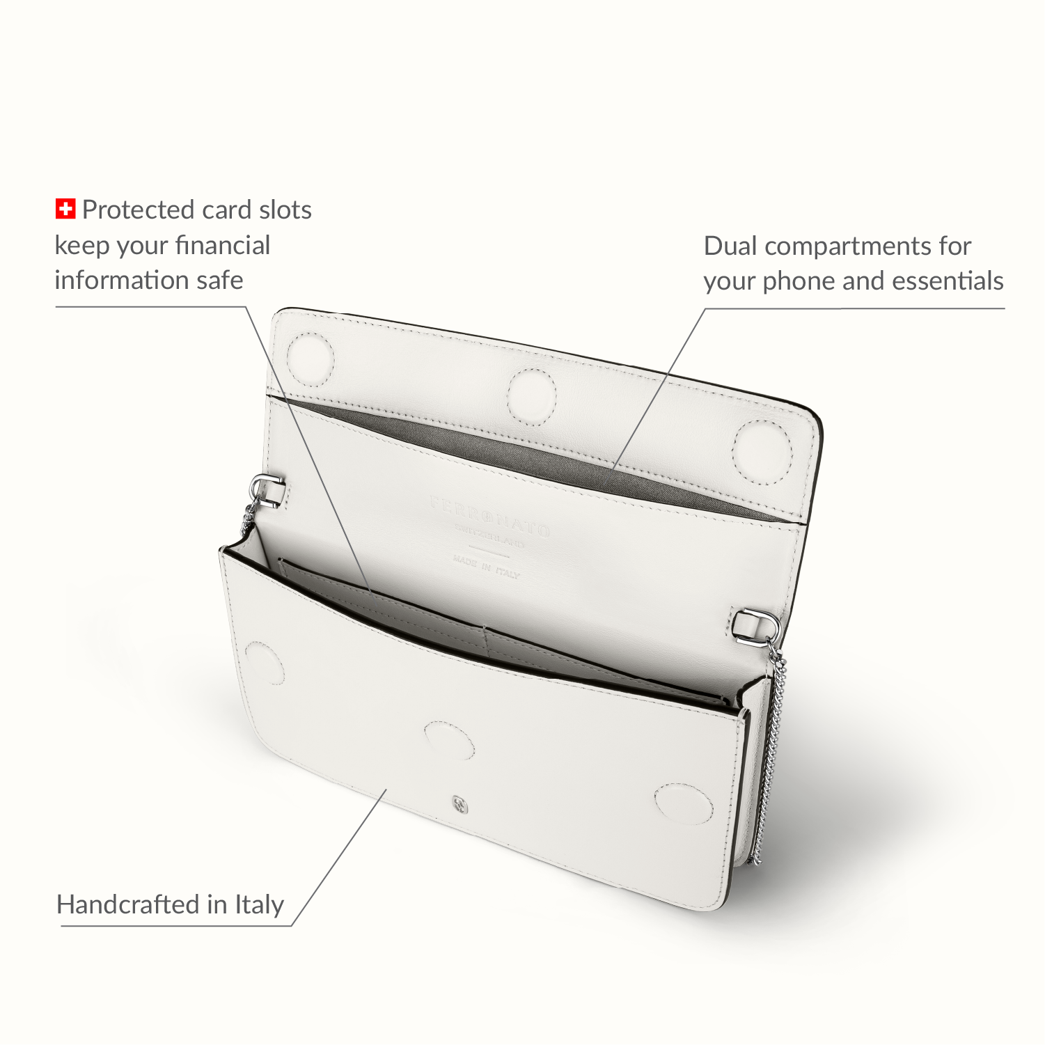 Luxury Swiss handbag for women studio shot #color_Pearl White